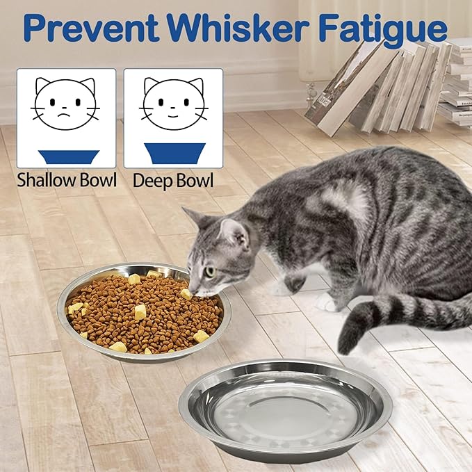 kathson 8 Pcs Stainless Steel Cat Food Bowls, Replacement Whisker Relief Cat Metal Dishes, Shallow Wide Cat&Dog Food and Water Bowl Suitable for Pet Feeding Stand, Dishwasher Safe (8.66 Inch Dia.)