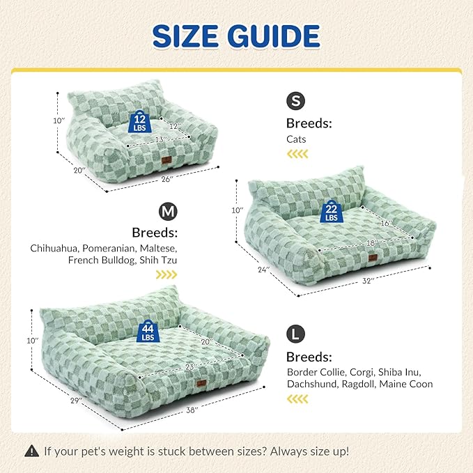 Cat Bed Cat Couch for Puppy and Kitten, Fluffy Pet Sofas Medium Dog Sofa Bed, Supportive Cats Sofa for Indoor Cats, Washable Cover & Non-Slip, 32 inch, Green