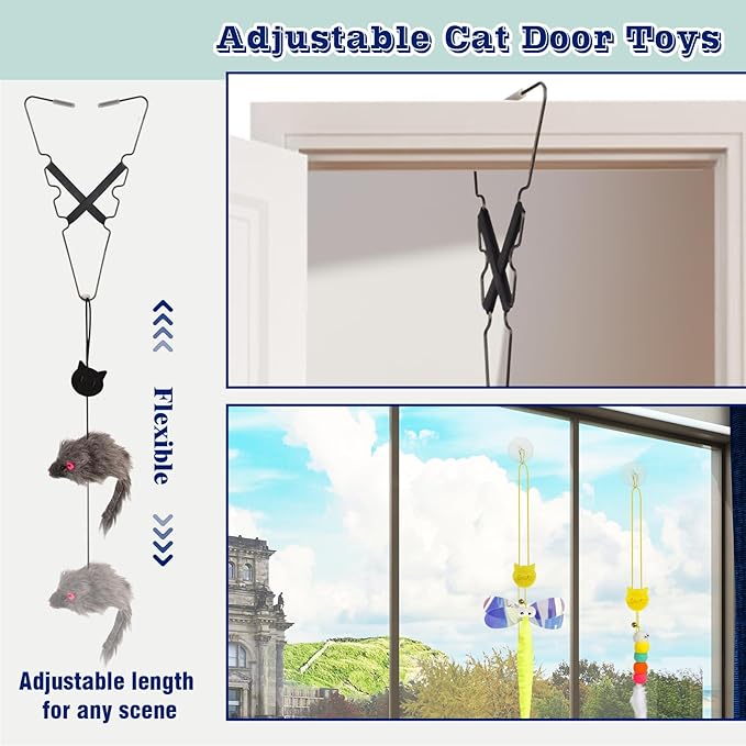 AccEncy 3 Pack Interactive Feather Toys - Doorway Hanging Cat Toys with Retractable Teaser for Indoor Cats (Mixed)