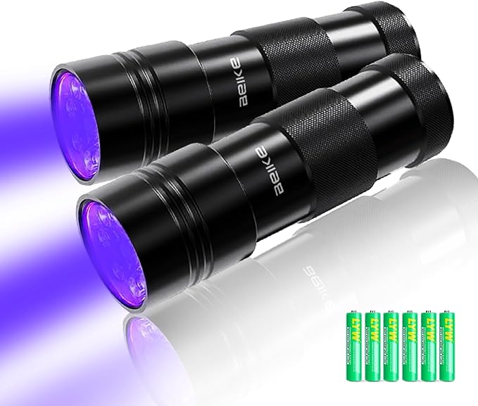 BEIKE UV Blacklight Flashlights, 12 LED 395nm Ultraviolet Blacklight (2 PCS) – Mini Portable UV Detector for Dog Urine, Pet Urine Detector Light for Stains, Bed Bugs, Resin Curing，Scorpions Finder