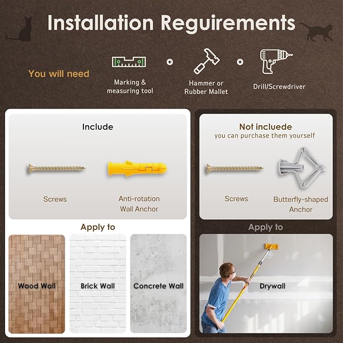 3 Pcs Cat Wall Steps, Cat Shelves and Perches for Wall, Wall-Mounted Cat Climbing Shelf with Hemp Rope Covered, Cat Wall Furniture Steps Set with Scratching Pads for Cats Playing and Climbing (Wood)