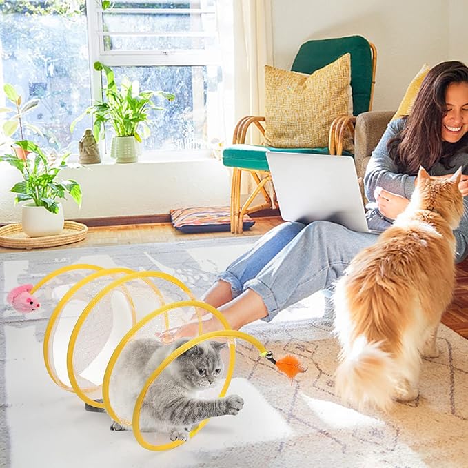 2 Packs Foldable Spiral Cat Tunnel - Large, Interactive, Outdoor & Indoor Play, Decompression Spring Coil Toy