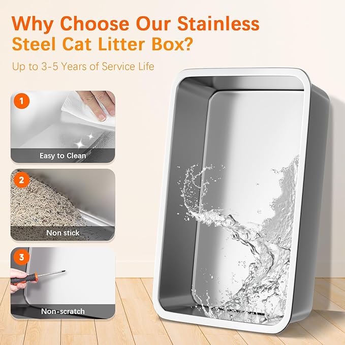 Stainless Steel Smart Cat Litter Box with IR Sensor Automatic Odor Control for A Home, Low Noise Design Automatic, Hygienic, and Easy-Clean Design for Multiple Cats