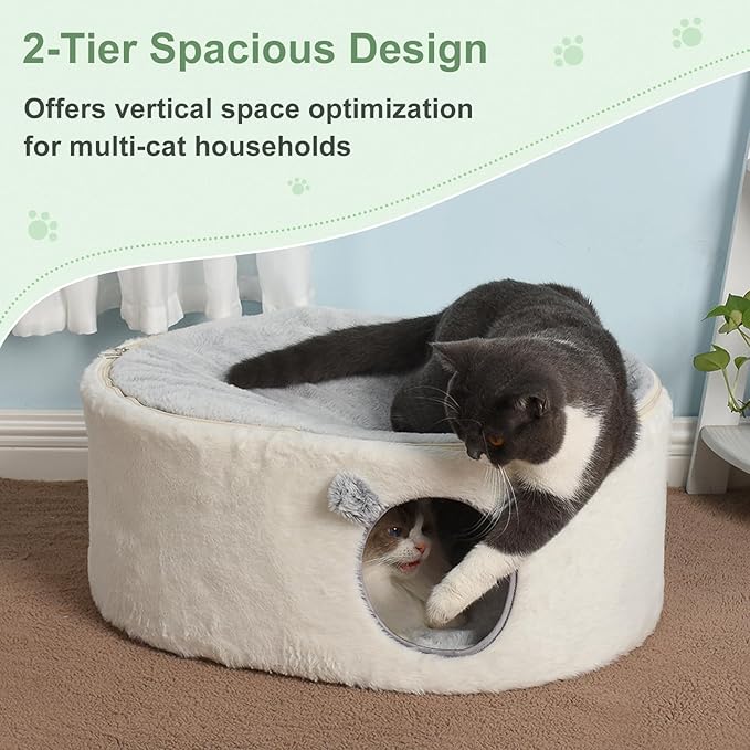 Sunhoo Elevated Cat Beds for Indoor Cats Enclosed House Hideaway Raised Kitty Hammock Large with Washable Cover Kitten Cave Pet Hut Puppy Condo Cubby Plush Cushion Easy Assembly 23.6 * 17.7 * 10.6in