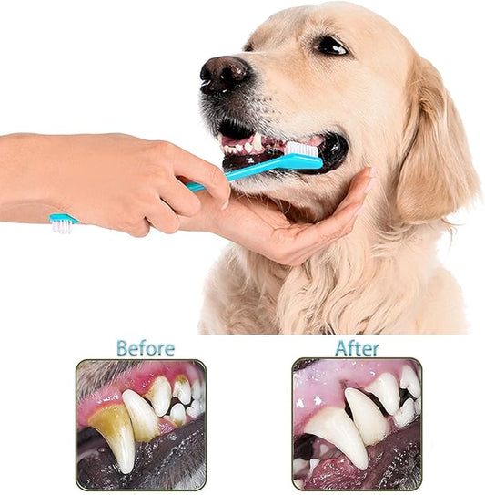 Dog Toothbrush, Finger Toothbrushes, 360 Degree Toothbrush, Triple Head Dog Toothbrushes, Double Head Toothbrush,Cleaning Brushes for Dog Cat Oral Dental Health (Blue, L)