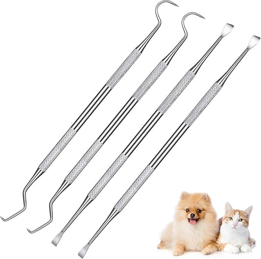Mudder 4 Pieces Dog Dental Tools Pet Tooth Scaler and Scraper Set Stainless Double Headed Cleaning Tool Tartar Remover for Dogs Cats