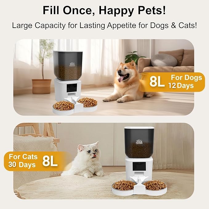 8L Smart Dog and Cat Feeder with WiFi and HD Camera | Automatic Pet Food Dispenser with Tuya App Control, Video Monitoring, Voice Recorder, Night Vision, Timed Feeding|Single Bowl smart Feeder