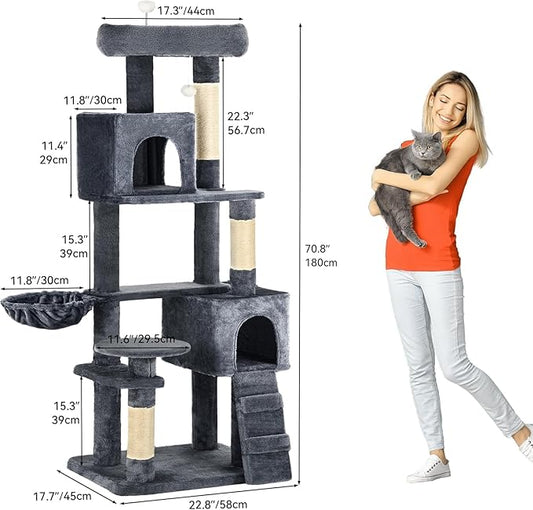 YITAHOME 70.8in Cat Tree Tower for Indoor Cats: Multi-Level Kittens Pet Play House Condo Furniture Activity Center with Scratching Posts Stand Dark Grey