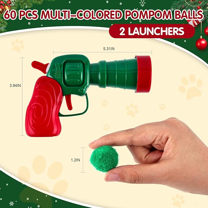 Cat Toy Set (2+60) - Pom Pom Balls & Launchers, Interactive Enrichment Toys