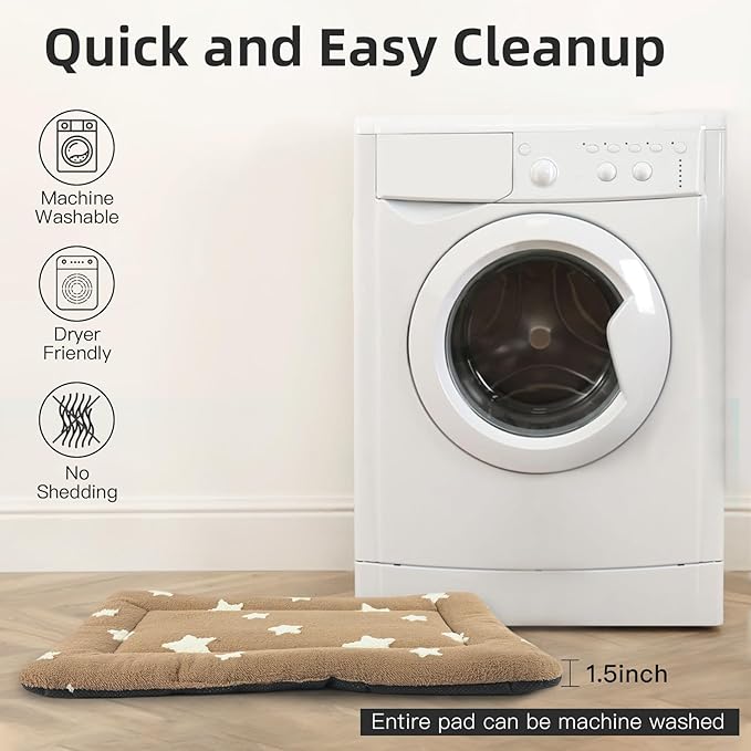 Mora Pets Cat Bed for Indoor Cats Washable Dog Crate Pad Cute Star Dog Bed Mat for Small Dogs Pet Kennel Pad for Cage Soft Flat Puppy Kitten Cushion for Sleeping Anti-Slip Brown 22 x 13