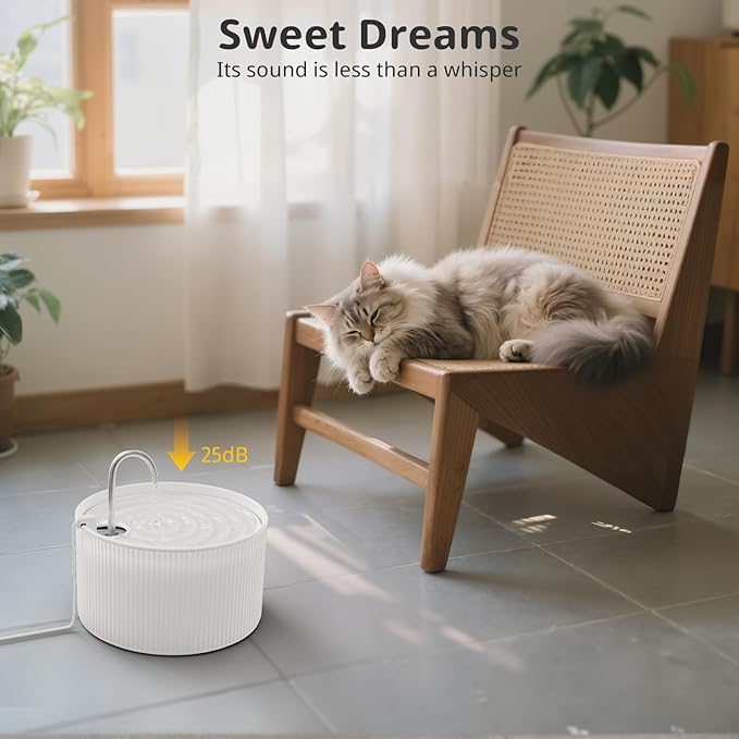 Ceramic Cat Water Fountain, 2.2L/74oz Pet Fountain, Upgraded Units 2.0 Automatic Ceramic Water Fountain for Cats and Dogs, Indoor with Ultra-Quiet Pump and Replacement Filter & Sponge (White)