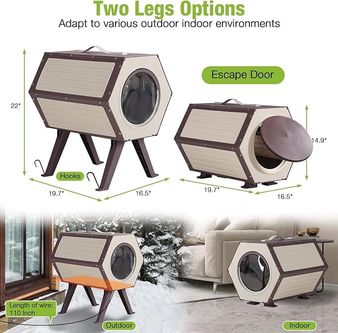 GUTINNEEN Outdoor Heated Cat House with Heater Insulated Feral Cat Shelter with Adjustable Temperature and Time Expandable Feral Cat House with Escape Door for Winter Weatherproof (5 Sets)