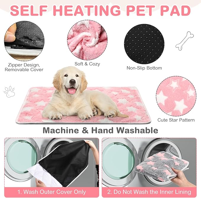 4 Pack Self Heating Cat Bed Cat Self Warming Pad with Removable Cover Extra Warm Thermal Pet Pad Washable Pet Crate Mat Anti Slip Kennel for Indoor Outdoor Pets(Star,20 x 28 Inches)