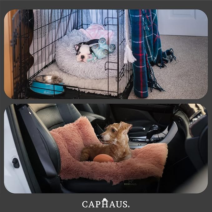 CAPHAUS 24/30 Inch Calming Donut Pet Bed for Small/Medium Cats and Dogs, Anti-Slip Bottom, Washable, Anti-Anxiety Fluffy Round Cat Bed, Indoor Shaggy Cuddler Cotton Candy Brown, Light Gray, Pink Bed