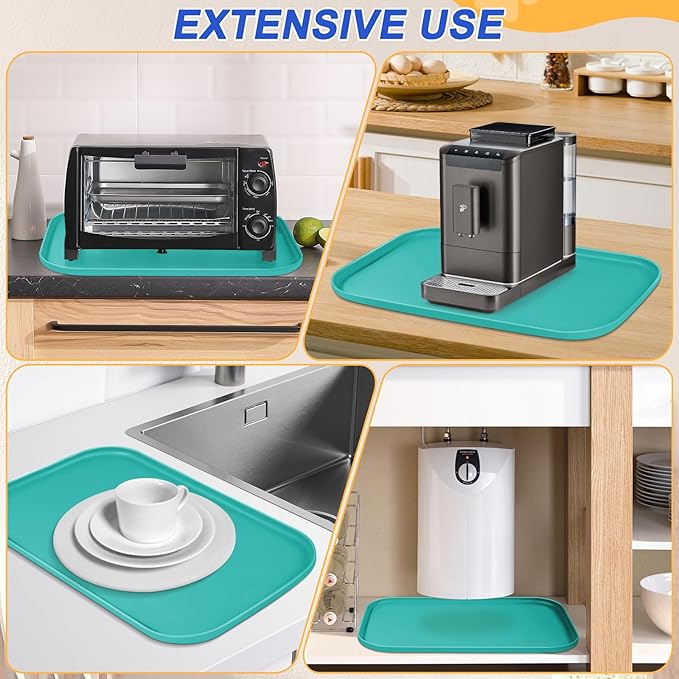 Silicone Pet Feeding Mat with Raised Edge for Food and Water, Dog Bowl Mats, Cat Bowls Placemat with High Lip for Floor Waterproof, Rubber Tray for Cats and Dogs 24 x 16 x0.8 Dark Turquoise