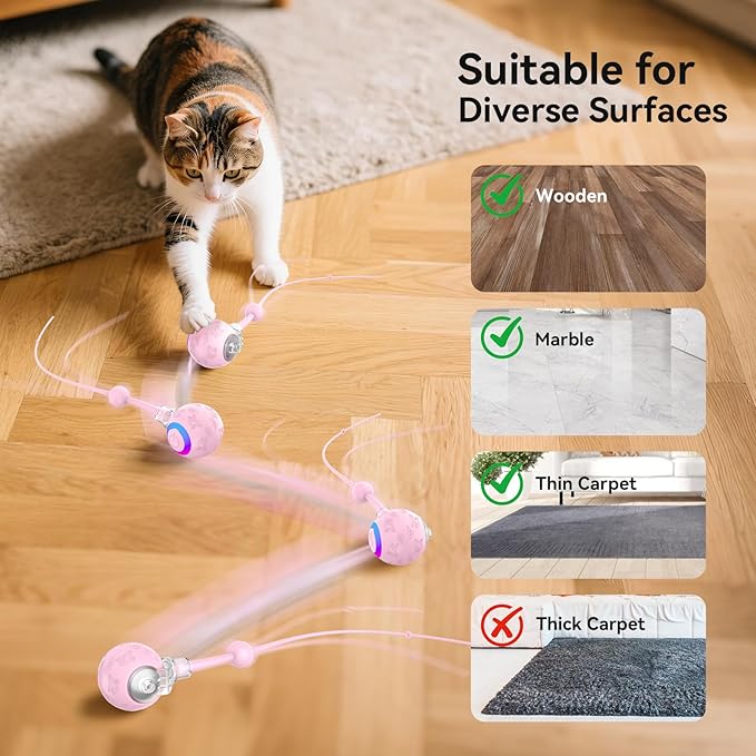 Interactive Cat Toys Ball for Indoor Cats,Automatic Kitten Toys for Bored Indoor Adult Cats,Motion Activated,USB Rechargeable (Pink)