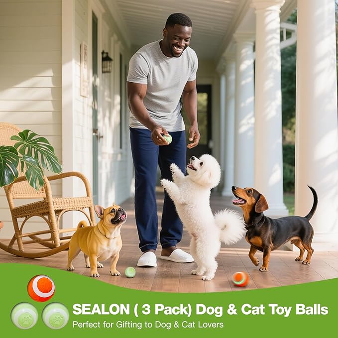 SEALON Electric Interactive Dog & Cat Toy Ball(3 Pack) Indoor Cat Play Ball, Suitable for Cats Over 6 Months for Exercise, Weight Loss, and Fun