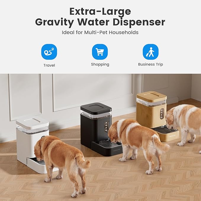 Gardner Pet Automatic Dog Water Dispenser Gravity Waterer with Stainless Steel Bowl Water Dispenser 6.5L Large Capacity Water Feeder for Dogs Cats Pets, BPA-Free Noise-Free (White, 6.5L)