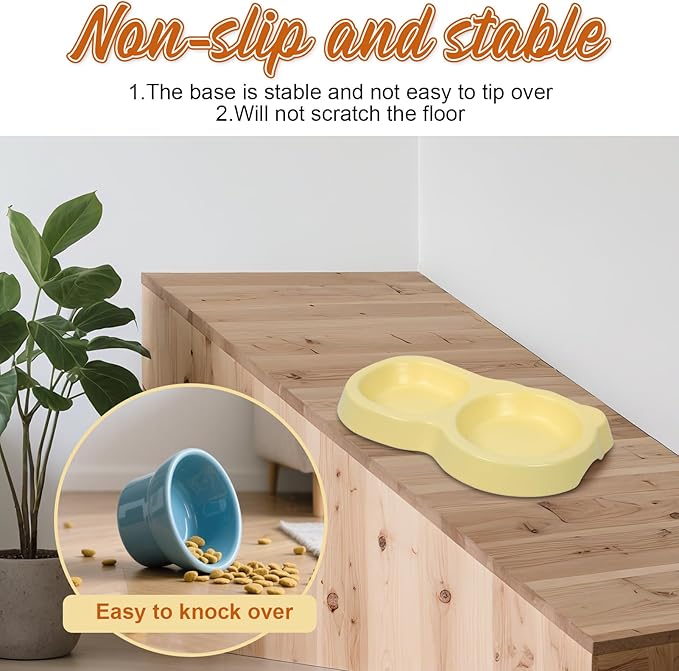 Ceramic Cat Food Water Bowl Set Double Dish Feeder Cat Dog Bowls No Spill Pet Feeding Bowls Keeping Pets from Black Chins for Cats Puppies Tiny Dogs