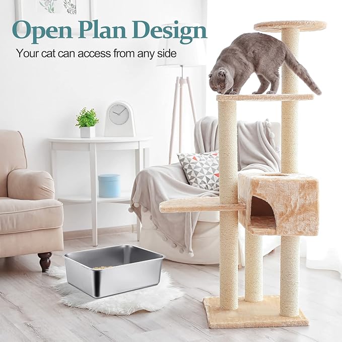 Gerrii 3 Packs Extra Large Stainless Steel Litter Box for Cat with High Sides, Non Stick Smooth Surface, Easy to Clean for Cat Bunny(23.6 x 15.7 x 7.9'')