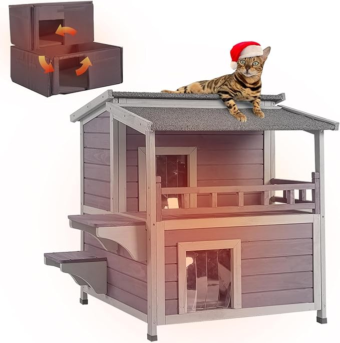 Cat House Outdoor Insulated Kitty Shelter with 100% Liner for Winter,Waterproof Great for Indoor & Outdoor Use