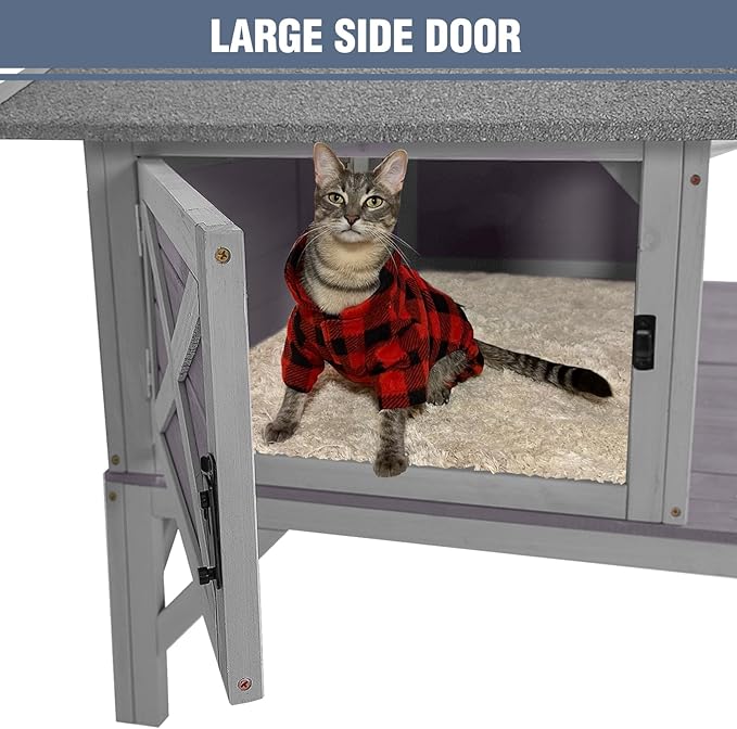 Outdoor Cat House Weatherproof Large Cat Shelter with Balcony Indoor Kitty Shelter Condos with Escape Doors