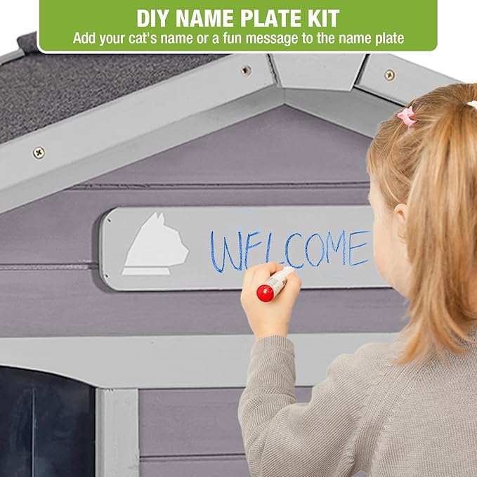 GUTINNEEN Outdoor Cat House, Wooden Feral Cat Shelter with Large Balcony. Weatherproof Cat House for Stray Cats Outside with Escape Doors, Indoor Kitten Condo