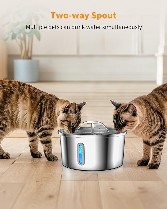 Cat Water Fountain Stainless Steel, 0.8gal/108oz Pet Water Fountain, 3 Replacement Filters, Automatic Cat Fountain with Quiet Pump Suitable for Cats, Dogs and Multi-pet households (Window)