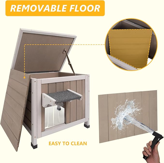 Insulated 22.44" L Cat House,All-Round Foam Feral Cat Shelter for Winter Cats,Outdoor Weatherproof Cat Enclosure with Asphalt Roof & 2 Escape Doors for Winter Small Cats,Grey