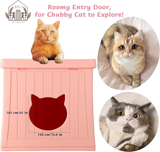 Heavy Duty Cat House Waterproof, Hidden Cat Litter Box Enclosure with Flip Lid for Easy Cleaning, Extra Thick Insulated Cat House Outdoor, Winter Feral Cat Shelter Weatherproof, Blush