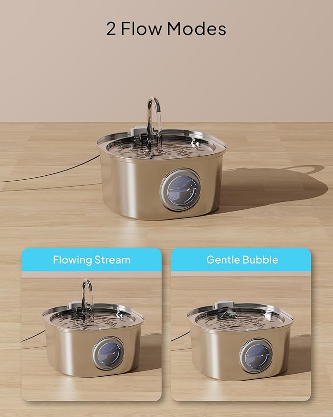 Cat Water Fountain, Pet Water Fountain for Cats/Dogs Indoor, Stainless Steel Cat Drinking Fountains with Water Level Window and 6 Filters + 6 Sponges(3.2L/108oz)