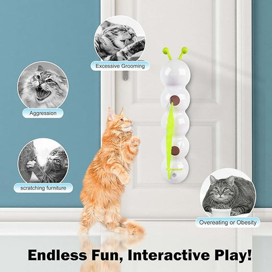 Interactive Cat Feather Toy, Automatic Fluffy Tail Teaser with Motion Sensor,Whack a mole Cat Toy, USB Rechargeable, Suction Cup for Stable Play, Perfect for Indoor Cats