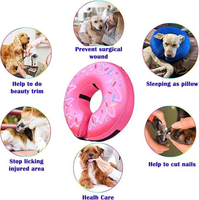 Katoggy Inflatable Dog Cone Collar for Dogs After Surgery, Soft Adjustable Blow up Donut Dog E-Collar for Small Medium Large Dog and Cats,Pink Donut,X-Large