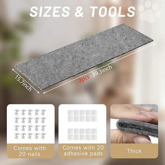 Cat Scratch Furniture Protector, 2PCS 39.4"x15.8" Self-Adhesivet Scratch Mats Deterrent for Furniture, DIY Climbing Cat Scratcher Couch Protector from Cat Claws (Light Grey)