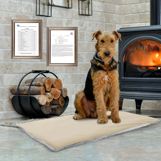 Rest-Eazzzy Cat Heating Pad, Cat Bed with Removable Cover Heated Cat Bed 5 Level Timer and 5 Level Temperature, Cat Beds for Indoor Warming Mat for Cat Dog (Heat pad, Pure-Beige)