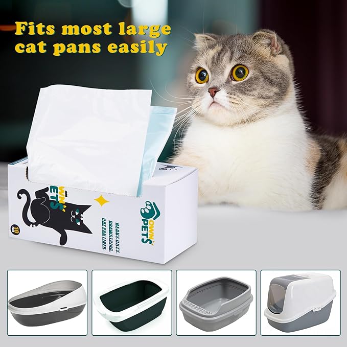 Ownpets Cat Litter Liners Large Extra Thick Cat Litter Bags Drawstring Liner Bags for Pet Cat Litter Box Tray, Unscented,10 Count 31"x 17"