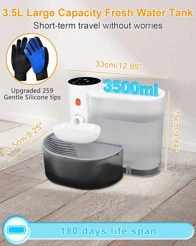 Smart Pet Water Fountain,Filterless Cat Water Fountain No Filter,Ultra Silent Cat Fountain,with a Pair of Pet Grooming Glove