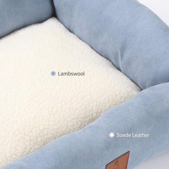 25In Dog Bed for Small Medium Sized Dogs - Washable Rectangle Puppy Bed for Indoor Outdoor, Cozy Pet Bed with Support Pillow & Non-Slip Bottom(Blue, Medium)