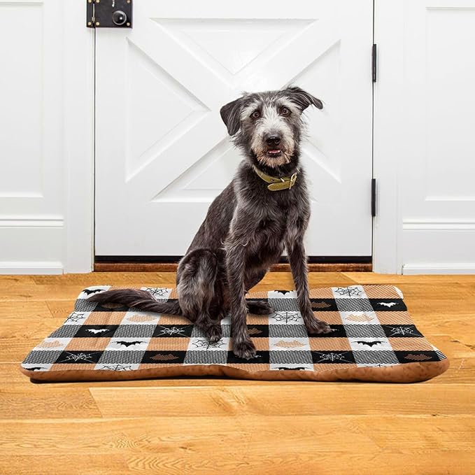 Halloween Bats Cat Plaid Stripe Pet Bed Cute Dog Bed Mat Absorbing Non Slip Pad Pet Sleeping Mat for Small, Medium, and Large Dogs Puppy Cat 24 in x 18 in