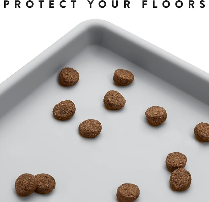 CatGuru Cat Food Mat, Small & Large Pet Feedingd Mat, 100% Waterproof Cat Mats for Food and Water, Silicone Mats for Pet Bowls, Non-Slip Placemat for Water Bowl or Fountain (Large, Silver)