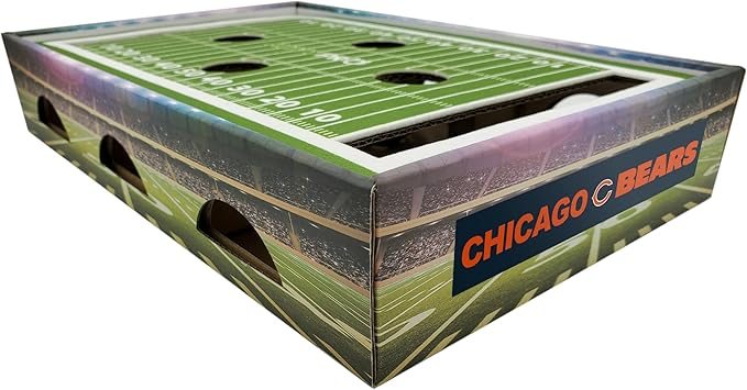 NFL Chicago Bears Football Stadium Cat Scratcher Find & Play Box With 2 Jingle Bell Balls - Game Day Toy, Field Felt Scratcher, Play and Lounge Stimulating Game