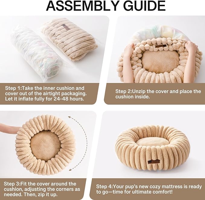 MEWOOFUN Donut Dog Beds for Small Dog, Calming Bed Round Cute Puppy Bed with Non-Slip Bottom, Fluffy Washable Pet Bed for Puppy and Kitten (Light Brown, S (25x25x7))