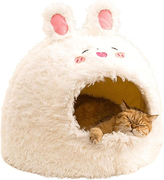 Animal Design Pet Bed Cat Dog Bed for Indoor Cats Pet Tent Cave with Removable Cushion Plush Half-Enclosed Warm House for Cats Small Dogs Kitten Puppy Sleeping (Rabbits,Medium)