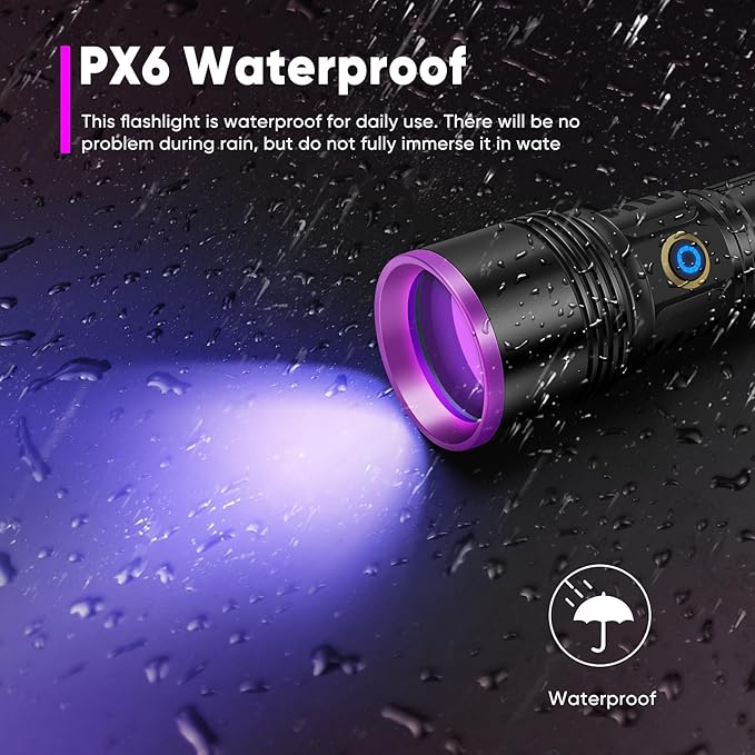30W 365nm UV Flashlight USB Rechargeable UV Light High Power Black Light Flashlight for Pet Urine Detection, Resin Curing, Minerals, Blood tracking, Scorpion, Rockhounding,Yooperlites,A/C Leak Detect