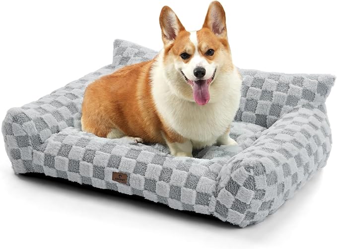 Large Dog Bed Sofa, Fluffy Pet Bed for Medium and Large Dogs, Supportive Dog Couch Sofa for Dogs, Pet Sofas with Washable Cover & Non-Slip, 38 inch, Grey