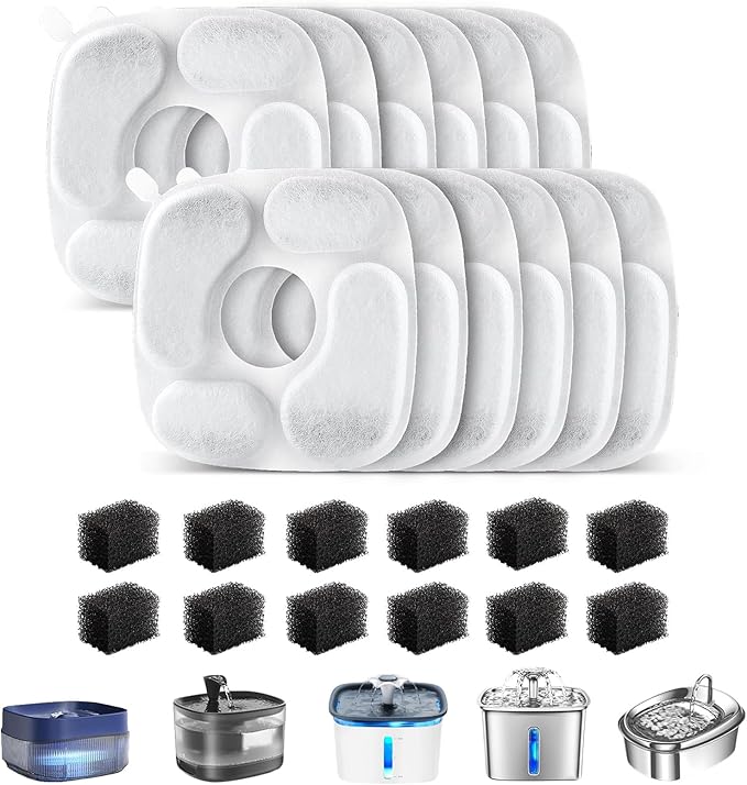 Cat Water Fountain Filter,Pet Fountain Filters compatible with Veken 67oz/2L, 95oz/2.8L and 135oz/4L Dog Water Dispenser,12 Set Cat Fountain Filter Replacement