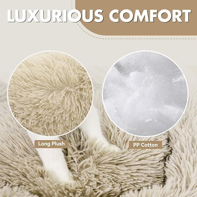 Athena Collection Washable Dog Bed Large Size Dog, Cat Bed for Indoor Cats, 36 Inches Fluffy Faux Fur Round Pet Bed Calming Cozy Soft Warming Donut for Large Size Pet, Beige
