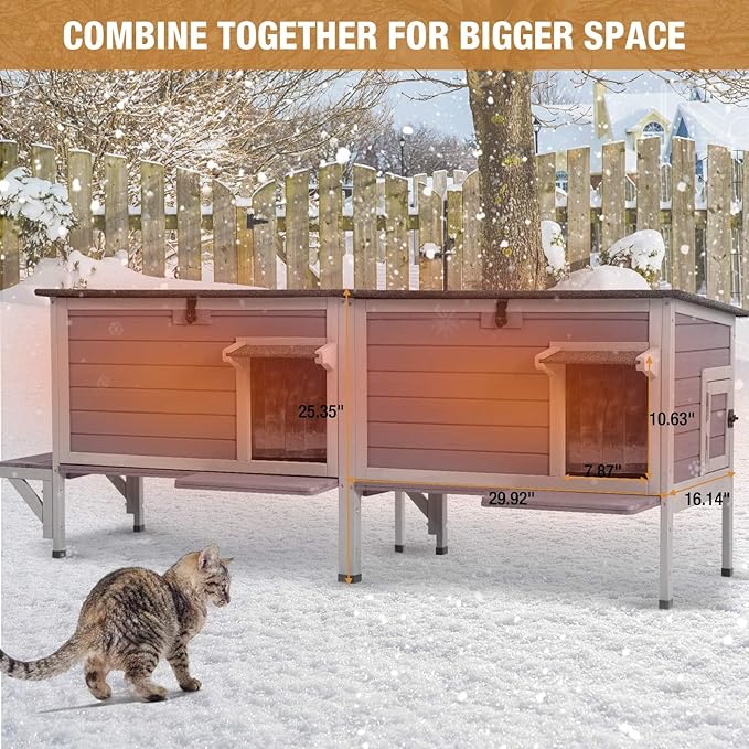 Outdoor Cat House Insulated, Feral Cat Shelter for Winter with 100% Insulated All-Round Thermal Inner Liner