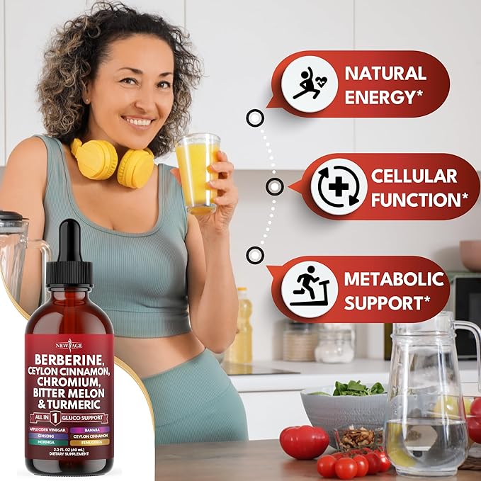 Berberine with Ceylon Cinnamon Supplement Liquid Drops + Bitter Melon Extract, Glucomannan, Gymnema, Chromium, Turmeric, Panax Ginseng, Moringa - 2 OZ