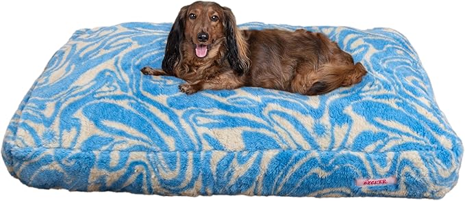 DBD3001G-L Mabel 41" x 25.5" Designer Modern Ultra Soft Reversible Plush Rectangular Pet Bed with Washable Cover, Blue Lemonade Twist